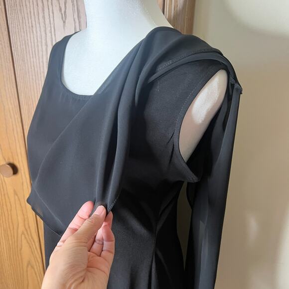 Glamour Black Capelet Dress Sheer Overlay Holiday Wedding Cocktail Evening Goth - Picture 4 of 10